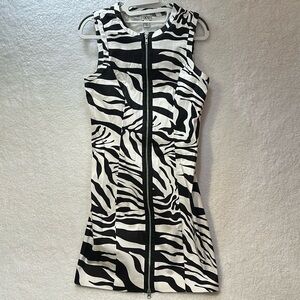 Cache Black and White Zebra Print Midi Dress